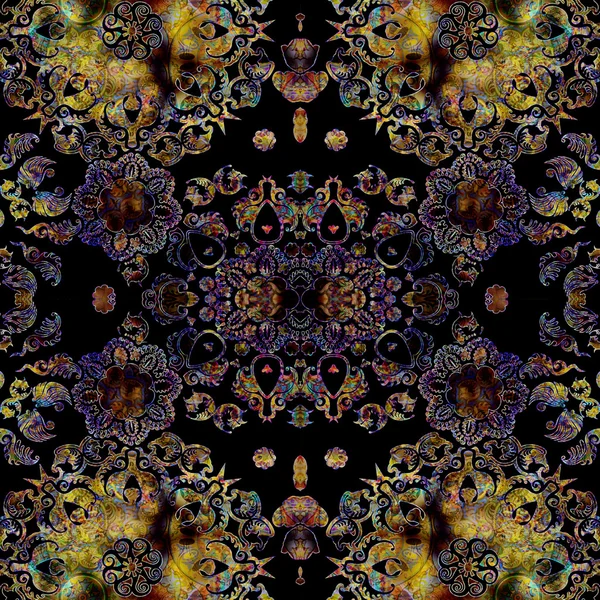 様式化された花パターン黒の背景に対称 — ストック写真