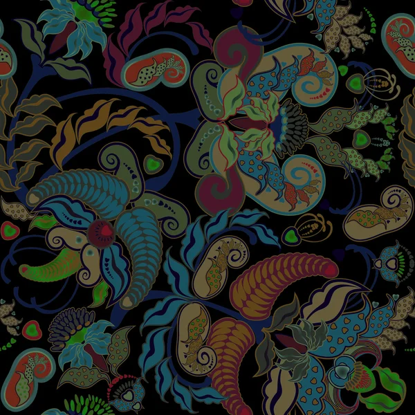 Brillante patrón sin costura floral abigarrado sobre fondo oscuro — Foto de Stock