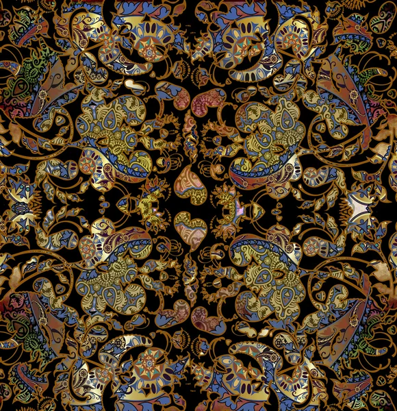 Квітковий пухнастий східний візерунок золотий і чорний — стокове фото
