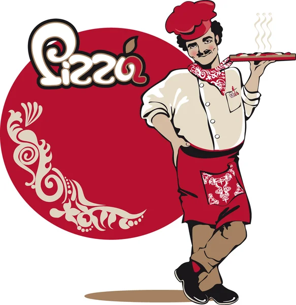 Italian chef serves pizza — Stock Vector
