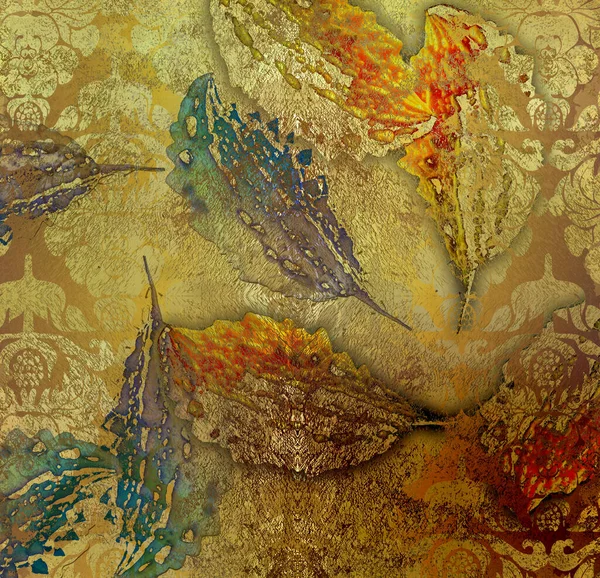 ヴィンテージ古い花黄金の暖かいパターンの背景 — ストック写真