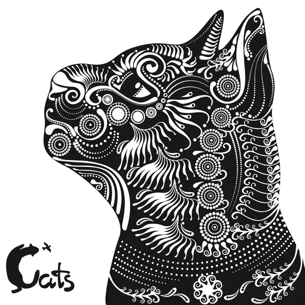 Gato preto, padrão decorativo para uma tatuagem ou estêncil —  Vetores de Stock