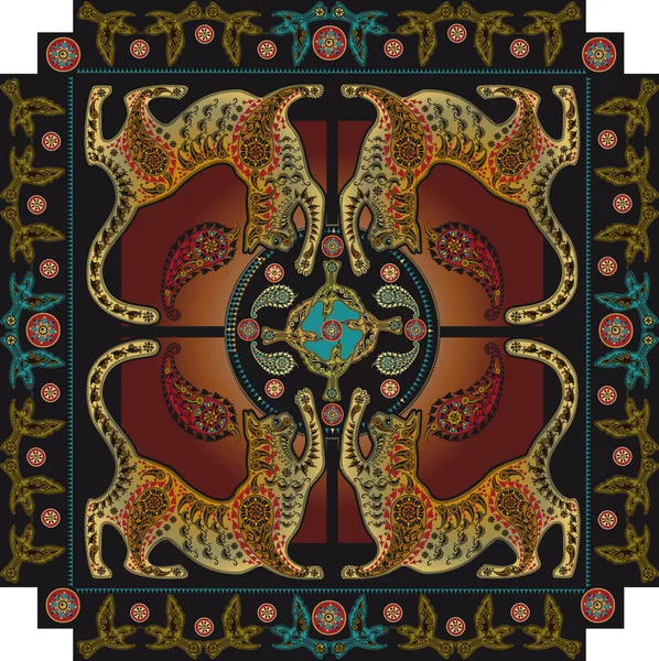 非洲彩色装饰形象，玩鸟的猫 — 图库矢量图片
