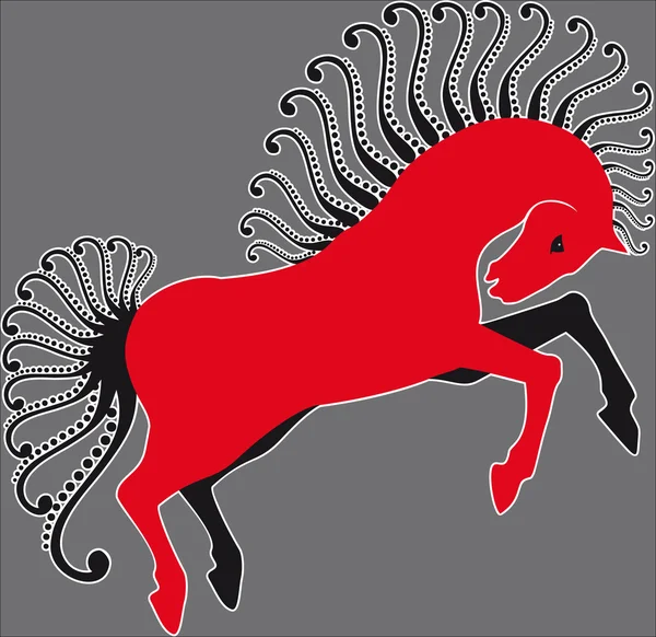 Dekorační červený kůň běžel na šedém pozadí — Stockový vektor
