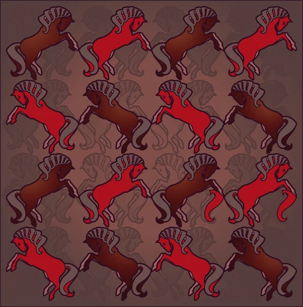 Running rode paarden, vintage patroon achtergrond — Stockvector