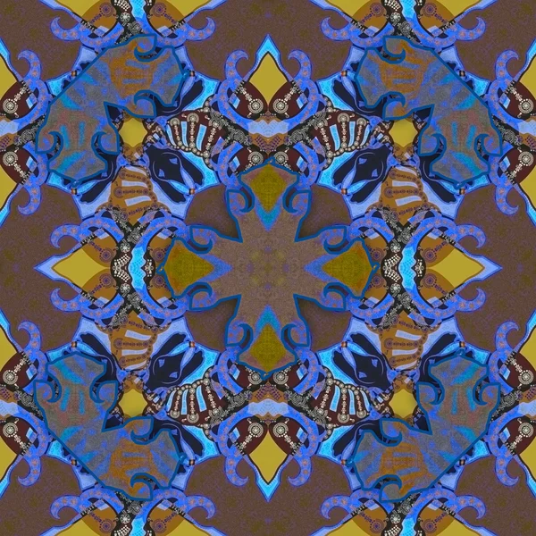Dekoration geometrisches Muster, braune und blaue Ornamente — Stockfoto