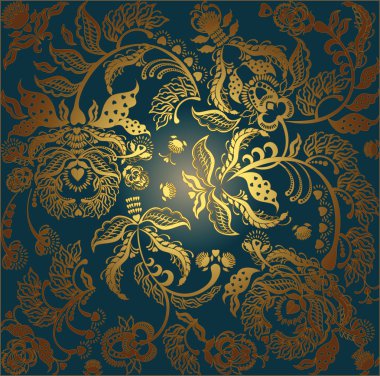 çiçek tasarım dantel yeşil arka plan üzerinde altın