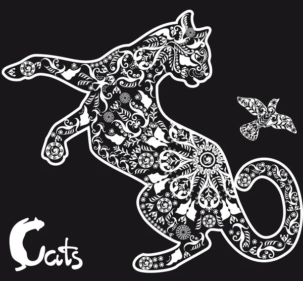 Stiliserade ritning katt på svart bakgrund — Stock vektor