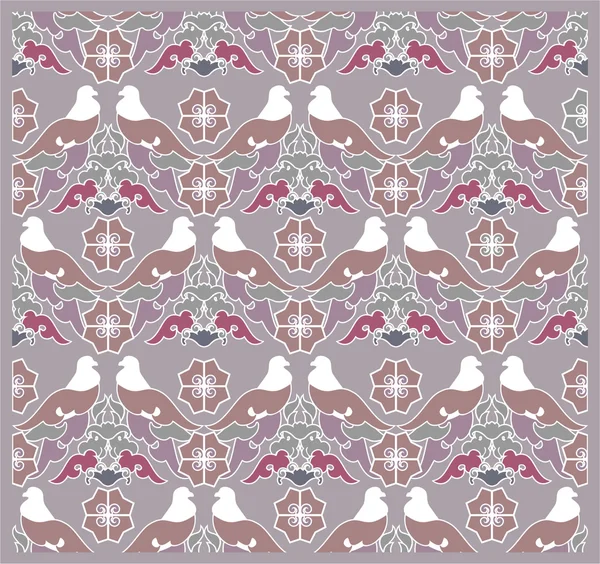 Seamless pattern flowers and pigeons — Διανυσματικό Αρχείο