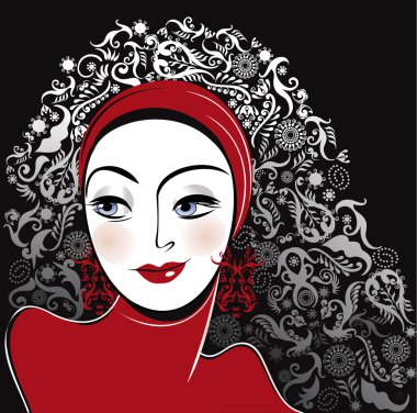 stylised portrait woman beautiful in red