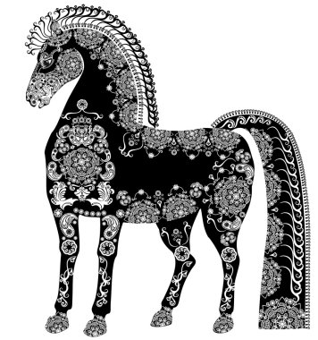 stilize desenli at, bleack ve beyaz