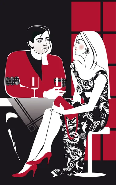Couples buvant de la vigne au café — Image vectorielle