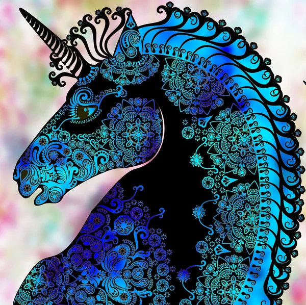 Stylized  profile unicorn head on blurred background — Stock Photo, Image