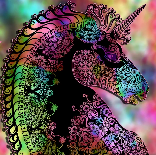 Stylized  profile unicorn head on blurred background — Stock Photo, Image