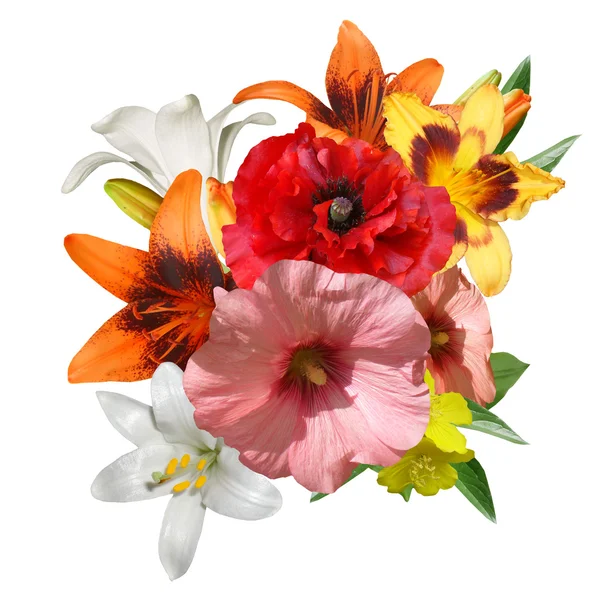 Virág csokor Pipacsok, fehér liliom — Stock Fotó