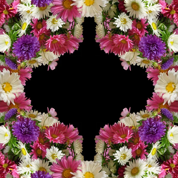 Kwiatowy ramki na czarnym tle — Zdjęcie stockowe
