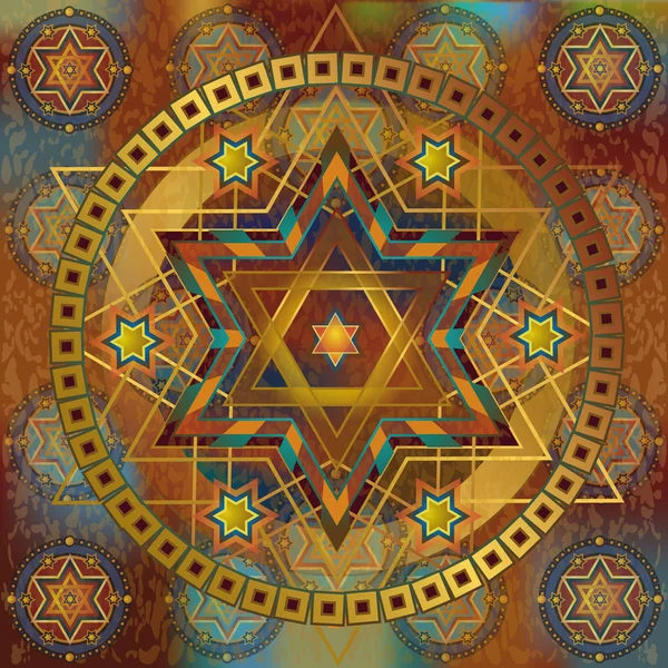Estrelas david radial ornamento, fundo colorido — Vetor de Stock