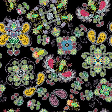 siyah arka plan üzerine zıt parlak çiçek tasarım