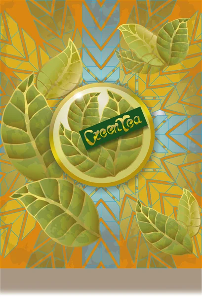 Пятнистый абстрактный фон с листьями, зеленый чай — стоковый вектор