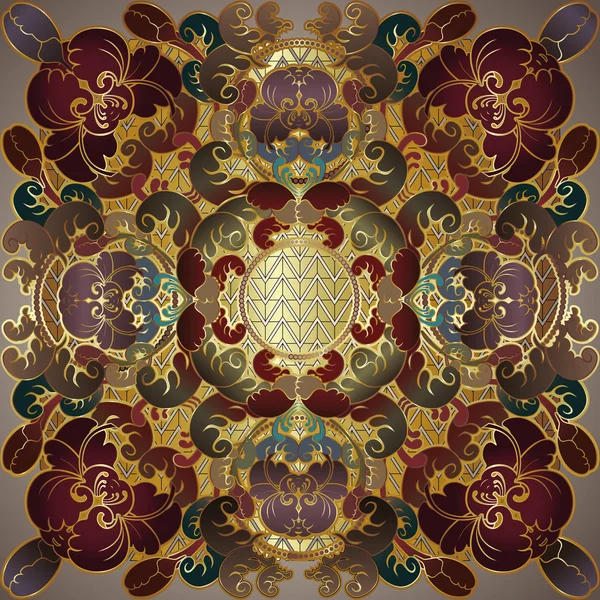 Радиальный орнамент со стилизованными цветами, экзотический вектор заднего плана — стоковый вектор