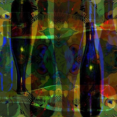 şarap şişesinde stilize bir tropikal çiçek arka plan, şarap menüsü 