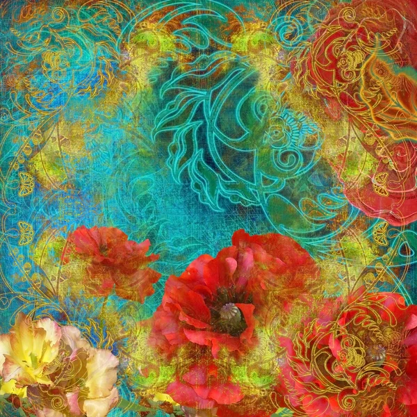 Diseño floral abigarrado abstracto en turquesa — Foto de Stock