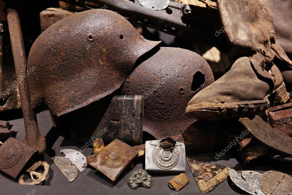 Original historical German military equipment found with a metal detector in the Belgian Ardennes.