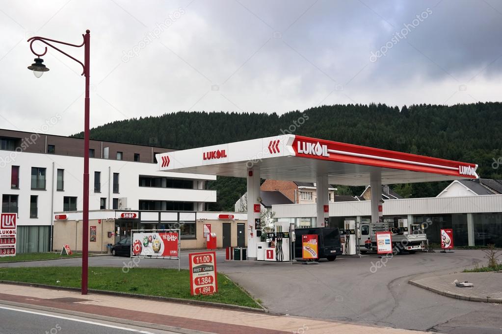 WALLONIA, BELGIUM - JULY 2015  Lukoil Petrol Station. LUKOIL is a major international oil & gas company and Russia's second largest oil company.