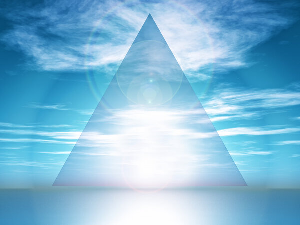 Transparent triangle shape on blue background
