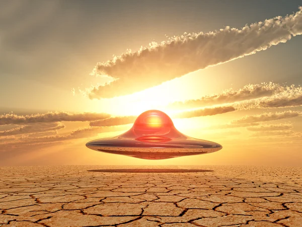 Ufo landing in the desert — Stock Photo, Image