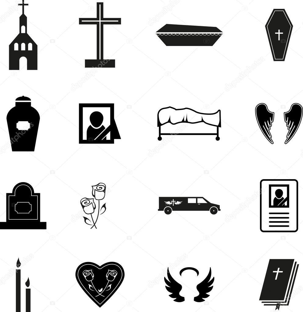 Set of black funeral icons