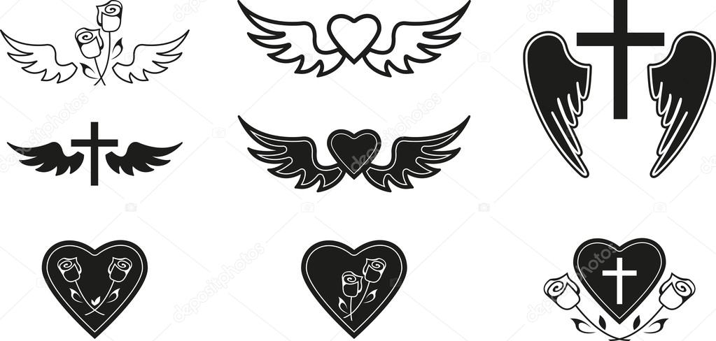 Set of black funeral symbols