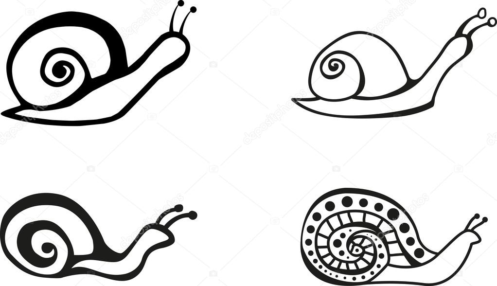 Set of black graphic snails