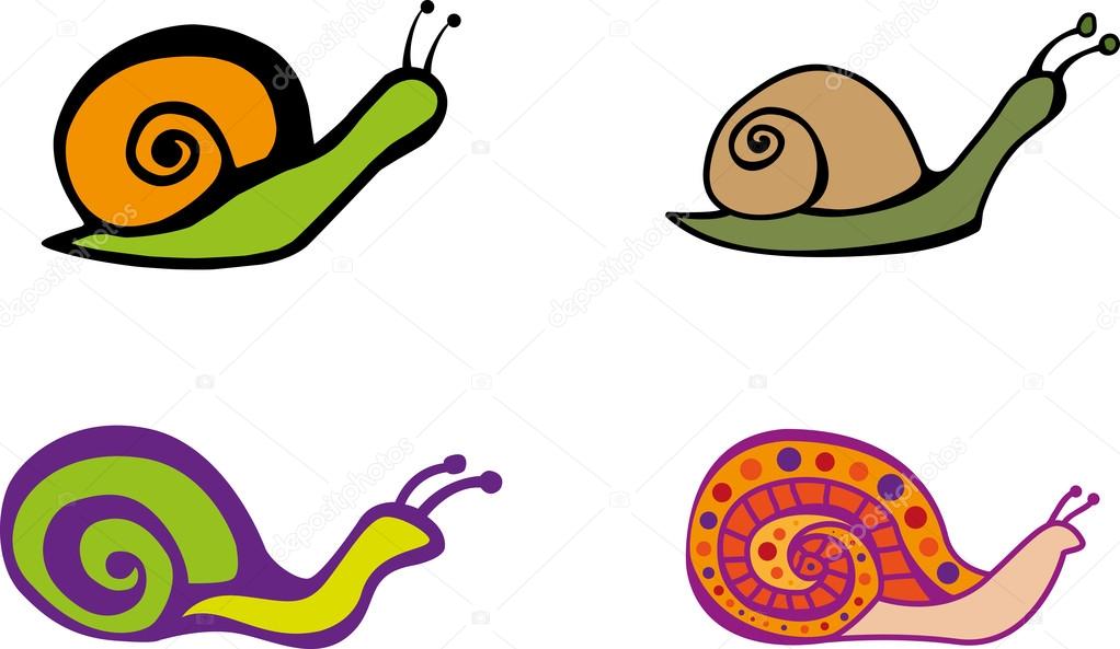 Set of color graphic snails