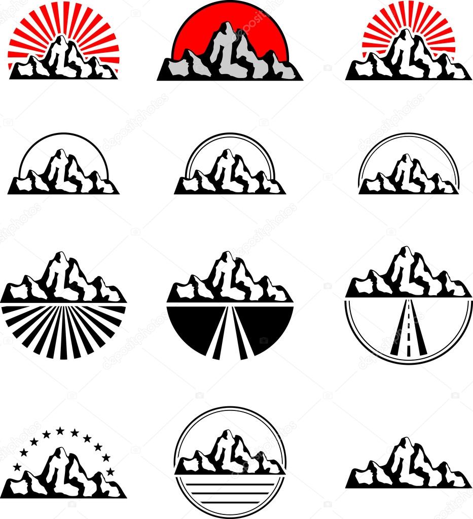 Set of black mountain symbols