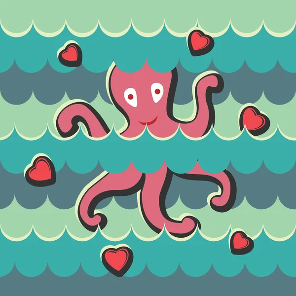 Octopus and hearts — Stock Vector