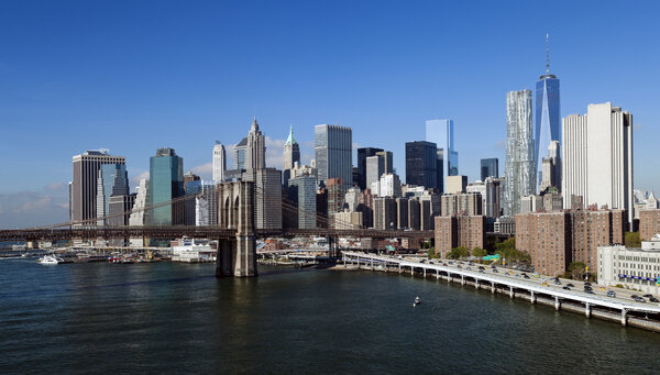 Brooklyn Bridge in New York with Manhattan