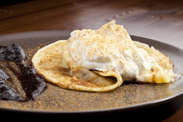 Crepe pancake with whipped cram — Stock Photo, Image