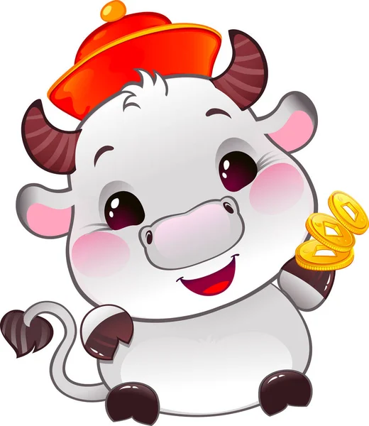 金钱至上的白色金属牛 中国占星术新年的象征 — 图库矢量图片