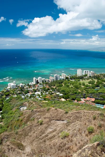 Luftaufnahme von Honolulu und Waikiki Strand vom Diamantkopf — Stockfoto