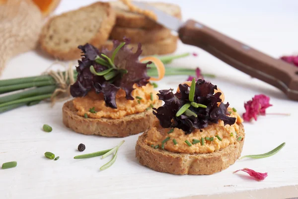 Salmon pate on toast rye bread Royalty Free Stock Images