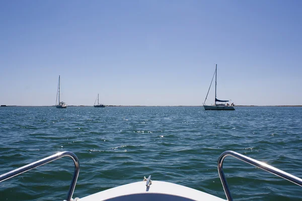 View from the bow of a sailing yacht Royalty Free Stock Images