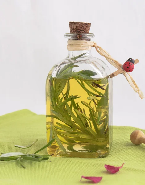 Botol minyak zaitun, dengan rosemary . — Stok Foto