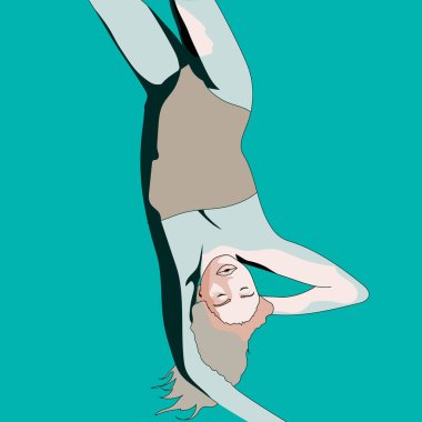 Yüzme havuzunda, denizde, okyanusta, sahilde yüzen güzel bir kadın. Vektör illüstrasyonuName