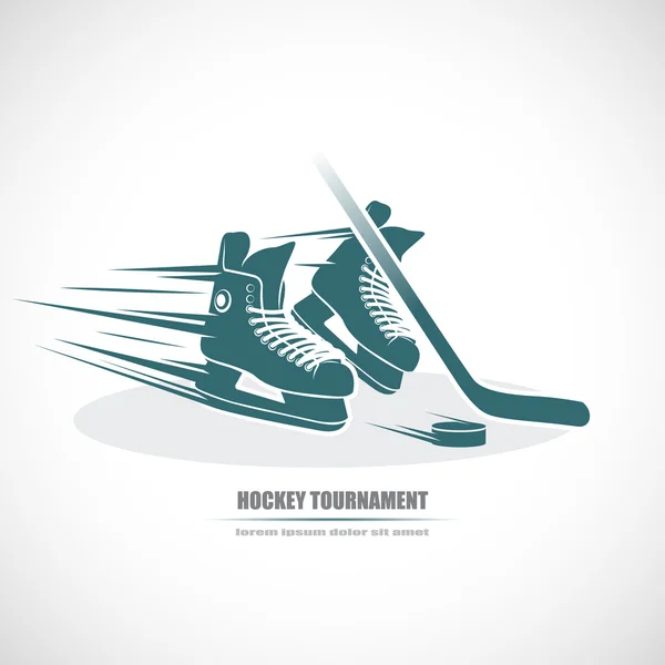 Icono de hockey. Patines, palo de hockey, disco . Ilustración de stock