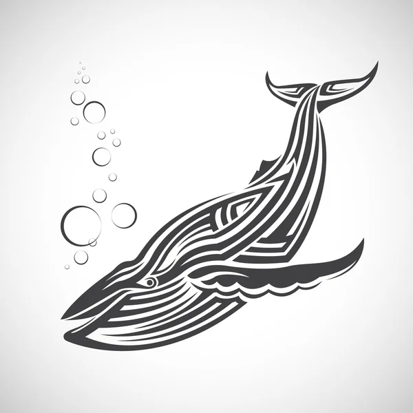 Grande baleine en forme de tribale, fond blanc . — Image vectorielle