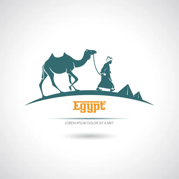 Icon with a camel driver and camel. Egypt. Vector Graphics