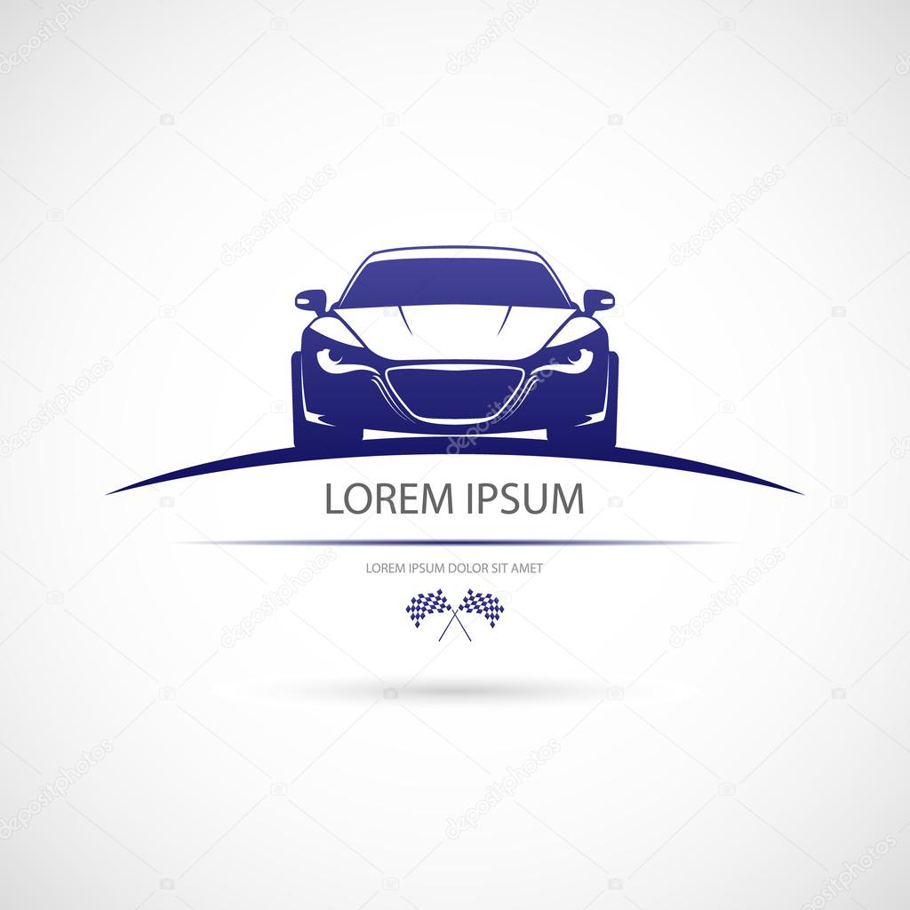 Label with a picture of a racing car. Vector.