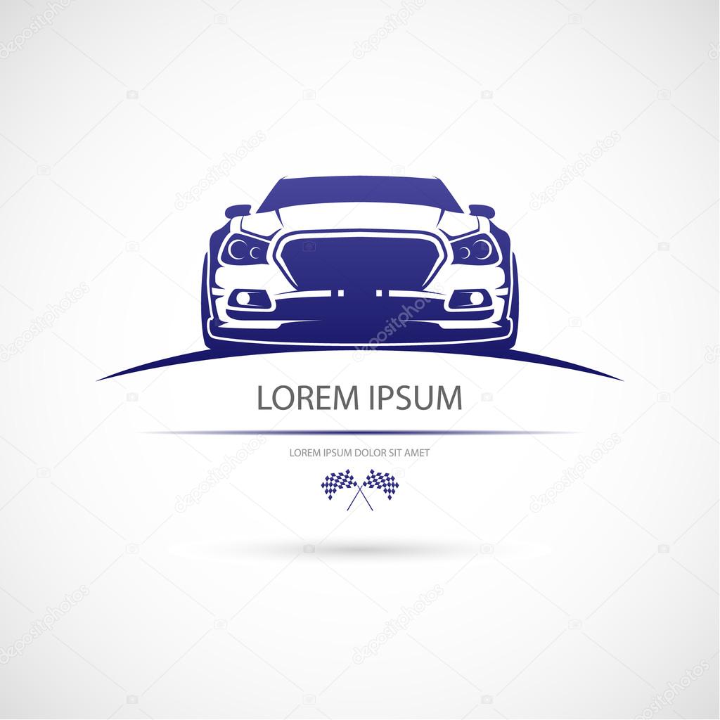 Label with a picture of a racing car. Vector.