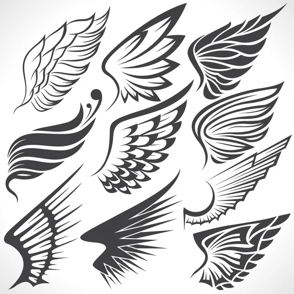 Big Set sketches of wings — Stock Vector